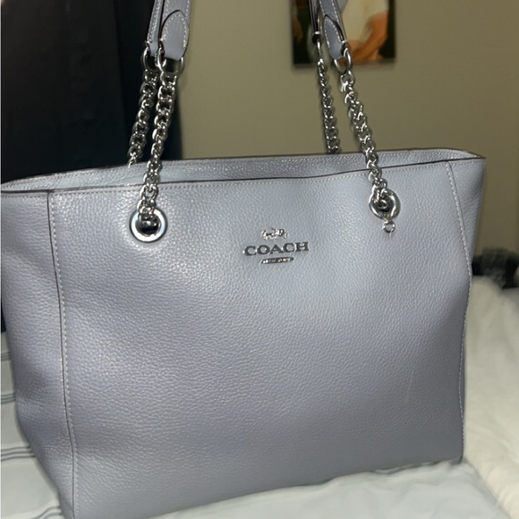Coach Handbags - Coach Gray Leather Tote with Chain Straps